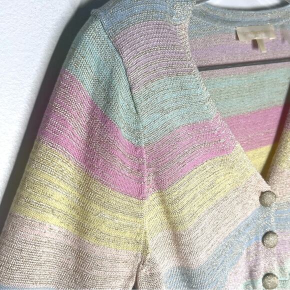 LoveShackFancy Asteria Stripe Crop Cardigan Sweater Pastel Striped Sz XS - Picture 7 of 10